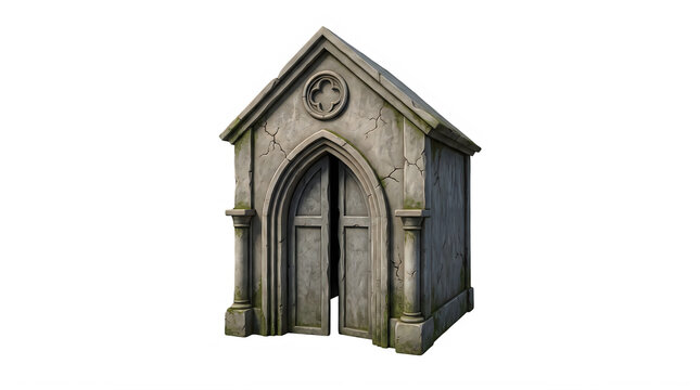 Stone gothic crypt mausoleum halloween as isolated object