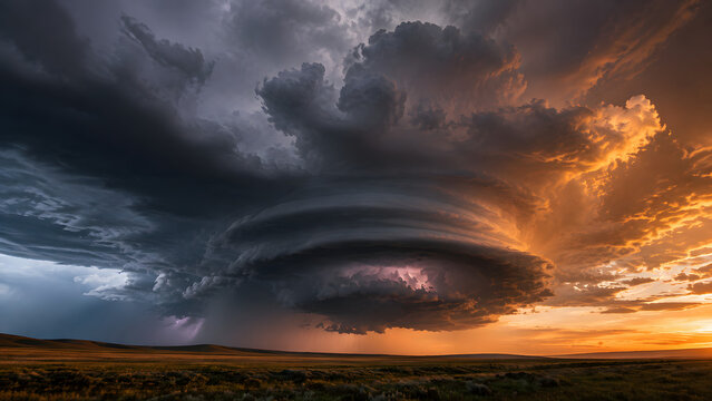 Powerful Supercell Thunderstorm Over Rural Plain