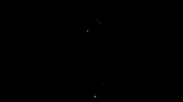Cinematic white glitter sparkle star burst animation, glowing shimmer particles video overlay, professional decoration asset, twinkling starlight effect on black screen. 4k