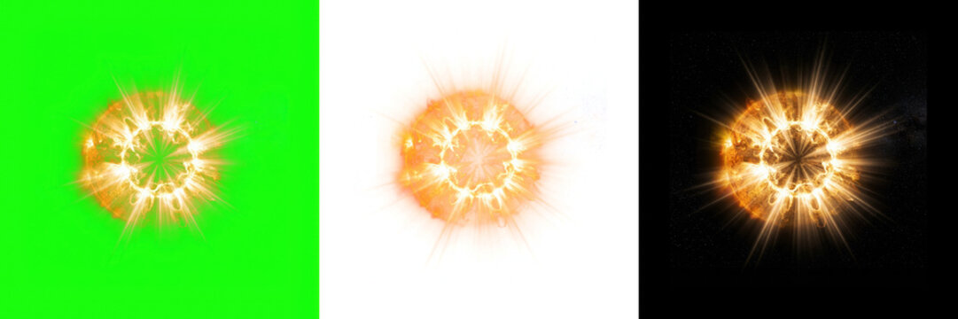 Celestial explosion featuring intense light beams and vibrant energy bursts against varied backgrounds for cosmic visuals and space themes