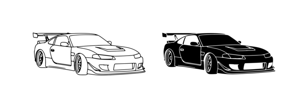 Sport Car Vector Art, Tuned Vehicle Silhouette, Performance Auto Design, Racing Machine Illustration
