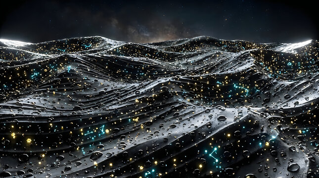 Abstract digital landscape with glowing light waves and dark flowing lines in motion
