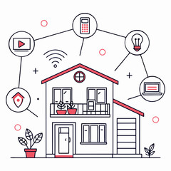 Naklejka premium Smart home automation concept with connected technology icons automation technology connected