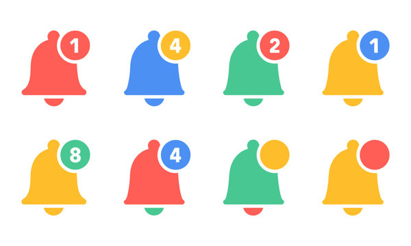 Set of digital notification bell icons with unread counter badges notification internet isolated