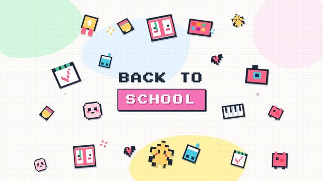 Animated Pixel Art Back to School Background with Educational Icons