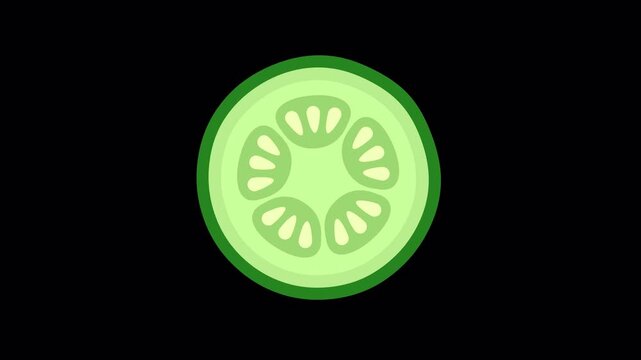 Cucumber Slice Floating on Alpha Channel Transparent Background Loop Animation
