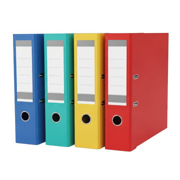 Four colorful hanging file folders on hooks