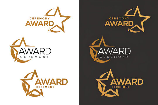 Collection of golden award ceremony logos with star and arc design elements ceremony collection template identity achievement competition business minimalist