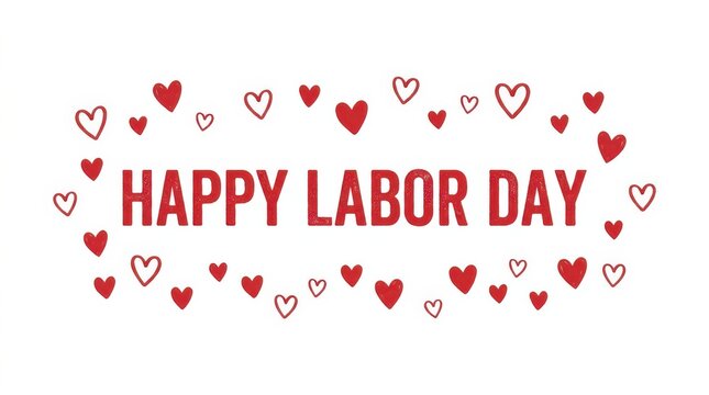 Happy Labor Day greeting with red heart border illustration design
