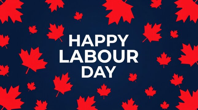 Red maple leaves pattern on dark background for Labour Day