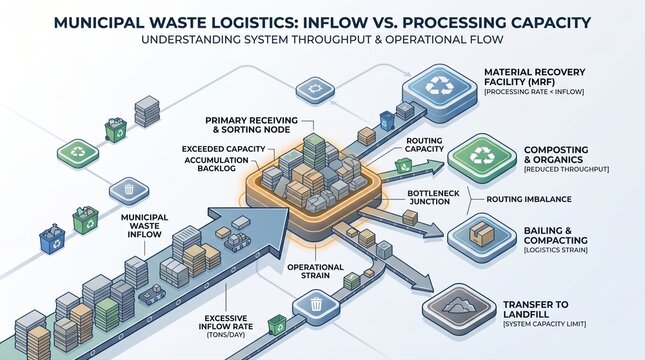 Waste inflow throughput capacity nodes showing municipal processing bottleneck