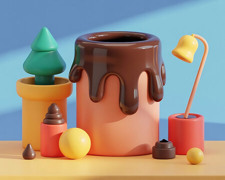 Cute Chocolate Mug with Sweet Dessert 3D Illustration