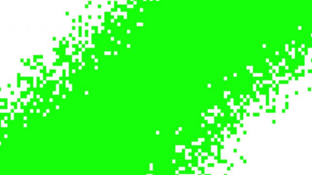 4K Animation of diagonal sweep pixel mosaic wipe transition with chroma key background, suitable for channel intro and video editing.