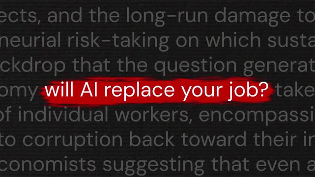 Will AI replace your job? - Red Highlighted Text Over Scrolling Editorial Article, Documentary News Report Style Motion Graphic