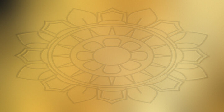 Subtle dharma wheel symbol embossed on a shimmering golden metallic background.