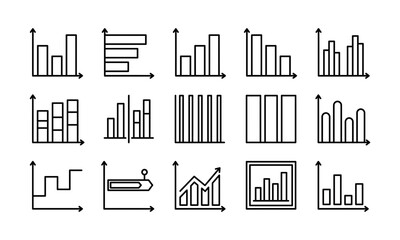 Obraz premium Set of fifteen different bar chart and graph line art icons