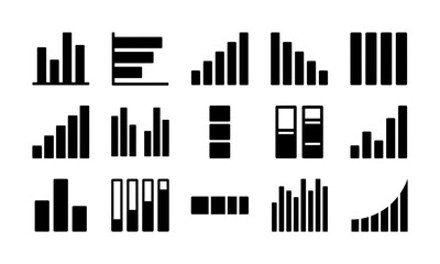 Obraz premium Collection of various black bar chart icons for business data analysis