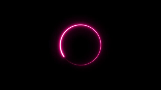 Neon red circular light flickering animation for video overlays. glowing red neon ring flicker effect for futuristic visuals. flickering neon red circle animation on dark background. 4k videos