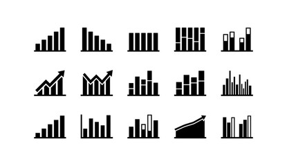 Obraz premium Set of various black bar chart and business growth graph icons on white background