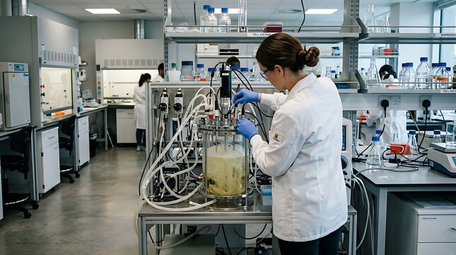 Scientist working with laboratory equipment in a research facility.