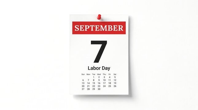 September 7 Labor Day Calendar Page with Red Pin Minimalist Graphic for Business Planning Schedule Background Banner
