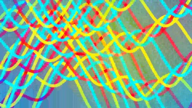 Abstract animation featuring layers of colorful interwoven wavy lines on a textured backdrop.
