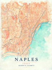 Fototapeta premium Naples City Map Poster in Watercolor Style, Soft Hand Painted Wall Art Print of Naples, Italy