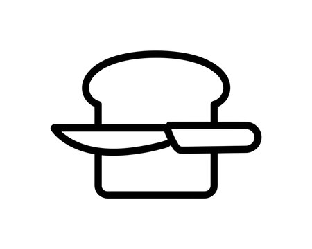 Minimalist bread slice with knife icon, simple vector food illustration for menu design.