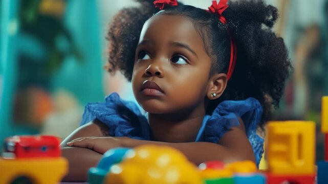 A young child with a captivated gaze looks into the camera.