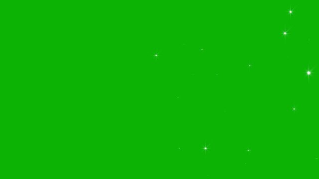 Glittering 2d vector doodle star sparkle effect, cartoon particles scatter animation, white blinking starlight dust line trail, smooth shimmer motion overlay on green screen. 4k