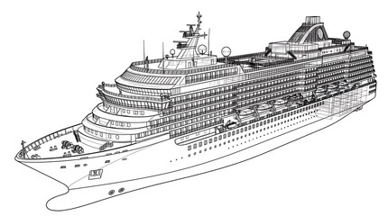 Obraz premium Technical line drawing of modern cruise ship vessel for engineering design