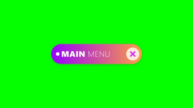 Animated Main Menu Button with Close Icon on Green Screen Background.