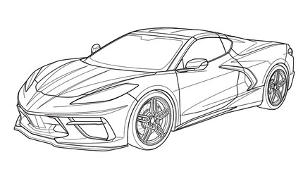 Fototapeta premium Modern sports car line art outline illustration for coloring book page design