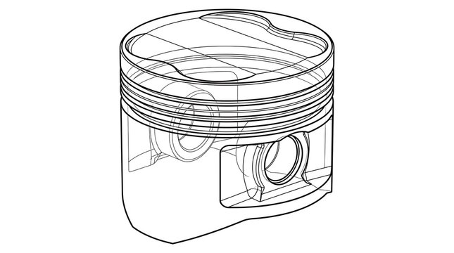 Technical wireframe illustration showing internal structure of engine piston component