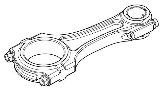 Technical line drawing of a mechanical piston connecting rod component