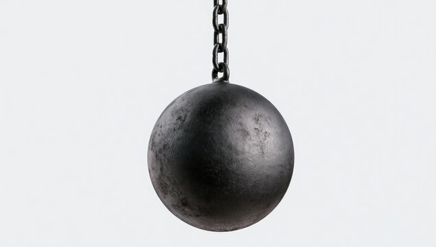 A Heavy Black Wrecking Ball Suspended by a Sturdy Metal Chain.