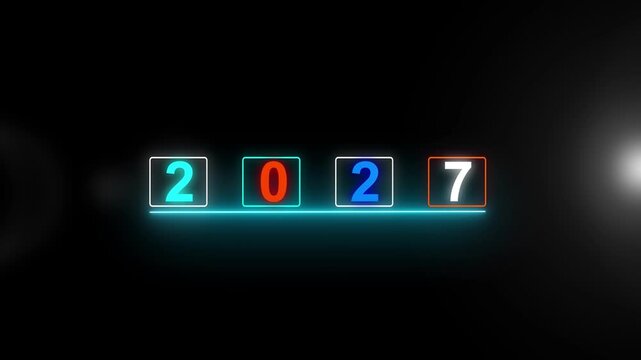 2027 Neon Glow Countdown Intro - Aesthetic Cyberpunk Motion Graphics for Reels & Shorts. Multi-Color Vibrant Glowing Number Animation | High-Quality Digital Celebration Overlay Video