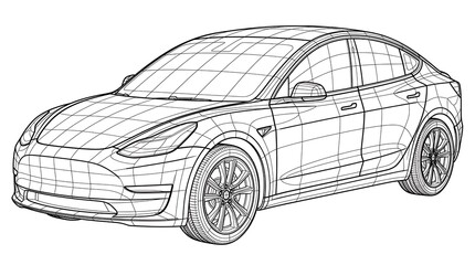 Fototapeta premium Wireframe sedan concept drawing digital automotive design vector illustration