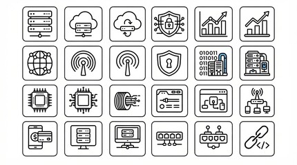 Fototapeta premium Set of hand drawn technology and network icons on white background