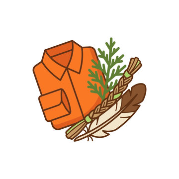 Orange shirt with sweetgrass feather and cedar branch