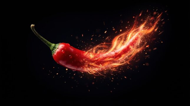 Fresh red chili pepper engulfed in fire flames