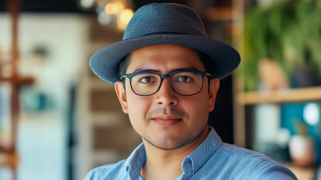 A modern young male wearing a fedora-style hat and glasses looking towards the camera.