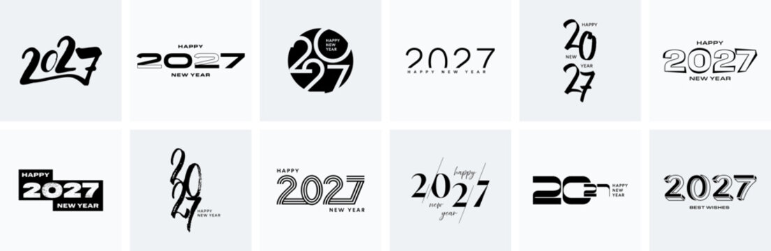 2027 Happy New Year number collection, 2027 logo set