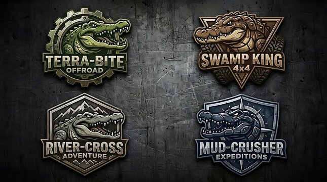 Crocodile themed 4x4 off-road adventure logo badges.