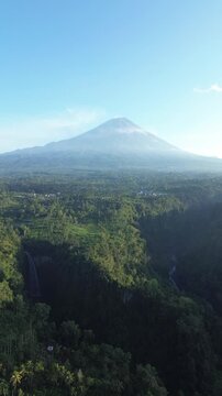 view from the mountain and waterfall drone view