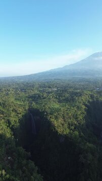 view from the mountain and waterfall drone view