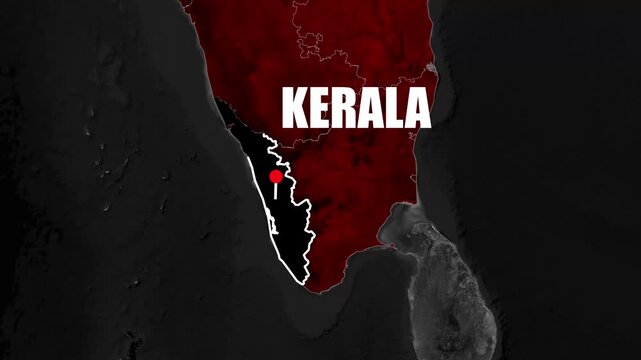 Kerala State Map Animation Featuring Smooth Outline Reveal and Dynamic Geographic Highlight Effect.