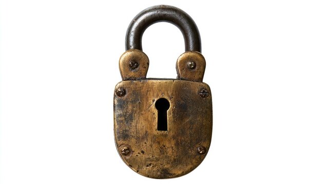 Antique Rusty Padlock Isolated on White Background.