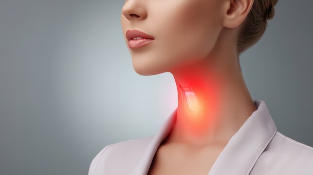 Cross?section human thyroid gland 3D medical illustration, thyroid disease disorder concept, showing inflammation, goiter, hyperthyroidism and hypothyroidism, endocrine system organ, hormonal imbalanc
