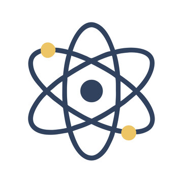 Atom icon in a minimalist design for scientific illustrations and education